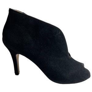 Adrienne Vittadini Grandeur Open Toe Heel Booties Black Suede Size 10